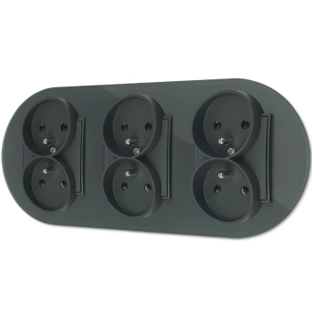 Trzy gniazda podwójne z ramką okrągłą efekt szkła seria ICON kolor grafitowy mat