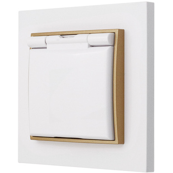 Gniazdo hermetyczne z ramką karlik mini kolor biały/złoty b