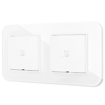 Dwa włączniki pojedyncze w stylu USA ramka zaokrąglona efekt szkła seria ICON kolor biały