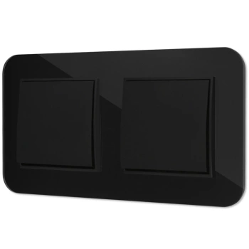 Dwa włączniki pojedyncze z ramką zaokrągloną efekt szkła seria ICON kolor czarny