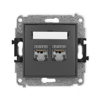 Mechanizm gniazda komputerowego podwójnego 2xRJ45, kat. 6, ekranowany, 8-stykowy Karlik seria ICON 28IGK-6 kolor grafitowy mat