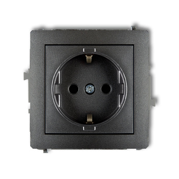Mechanizm gniazda pojedynczego z uziemieniem SCHUKO 2P+Z z przesłonami torów Karlik seria DECO 11DGP-1sp kolor grafitowy