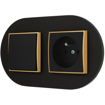 Włącznik pojedynczy z gniazdem pojedynczym z ramką okrągłą seria MINI kolor czarny złoty