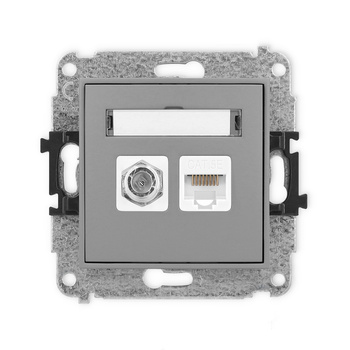 Mechanizm gniazda antenowego poj. typu F SAT + gniazda komp. poj. 1xRJ45, kat. 5e, 8-stykowy Karlik seria ICON 27IGFK-1 kolor szary mat