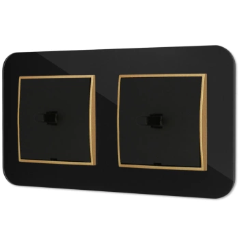 Dwa włączniki pojedyncze w stylu USA ramka zaokrąglona efekt szkła seria ICON kolor czarny/złoty