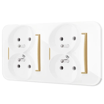 Dwa gniazda podwójne z ramką zaokrągloną efekt szkła seria ICON kolor biały/złoty