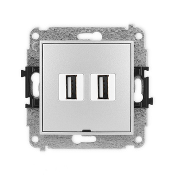 Mechanizm gniazda podwójnego 2xUSB A-A 2.0, bez pola opisowego Karlik seria ICON 7IGUSBBO-2 kolor srebrny metalik
