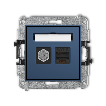 Mechanizm gniazda antenowego poj. typu F SAT + gniazda komp. poj. 1xRJ45, kat. 6, 8-stykowy Karlik seria ICON 64IGFK-3 kolor navy blue