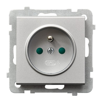 Gniazdo pojedyncze z uziemieniem z przesłonami torów prądowych seria SONATA kolor Srebro mat symbol GP-1RZP/m/38