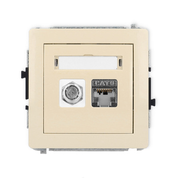 Mechanizm gniazda antenowego poj. typu F SAT + gniazda komp. poj. 1xRJ45, kat. 6 ekranowany, 8-stykowy Karlik seria DECO 1DGFK-5 kolor beżowy