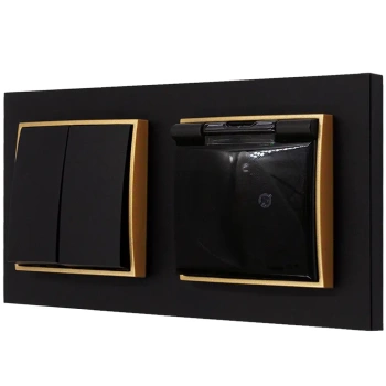 Włącznik z gniazdkiem hermetycznym kolor czarny mat/złoty 18