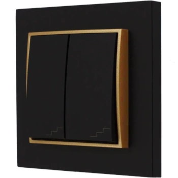 Włącznik schodowy podwójny z ramką kolor czarny mat/złoty
