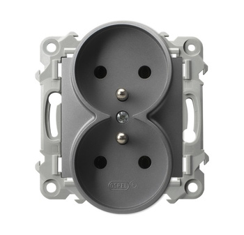 Gniazdo podwójne z uziemieniem moduł bez ramki seria SZAFIR kolor Szary mat symbol GP-2ZRZ/m/70