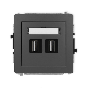 Mechanizm gniazda podwójnego 2xUSB A-A 2.0 Karlik seria DECO 28DGUSB-2 kolor grafitowy mat