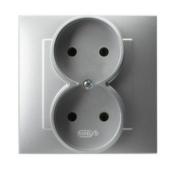 Gniazdo podwójne kompletne z ramką seria SZAFIR kolor Srebro symbol GP-2Z/18