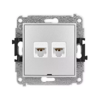 Mechanizm gniazda komputerowego podwójnego 2xRJ45, kat. 6A, 8-stykowy, bez pola opisowego Karlik seria MINI 7MGKBO-8 kolor srebrny metalik