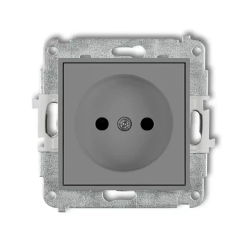 Mechanizm gniazda pojedynczego bez uziemienia 2P z przesłonami torów Karlik seria MINI 27MGP-1p kolor szary mat