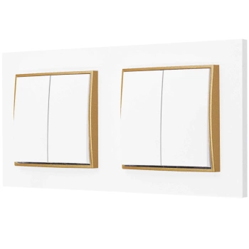 Dwa włączniki podwójne z ramką prostą seria MINI kolor biały mat/złoty