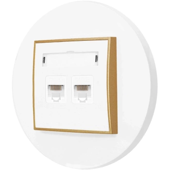 Gniazdo internetowe rj45 2x z ramką okrągłą seria MINI kolor biały mat/złoty