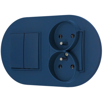 Włącznik podwójny z gniazdem podwójnym z ramką okrągłą seria MINI kolor navy blue