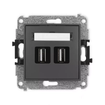 Mechanizm gniazda podwójnego 2xUSB A-A 2.0 Karlik seria MINI 28MGUSB-2 kolor grafitowy mat
