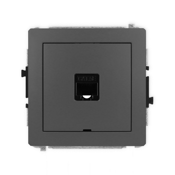 Mechanizm gniazda komputerowego pojedynczego 1xRJ45, kat. 5e, 8-stykowy, bez pola opisowego Karlik seria DECO 28DGKBO-1 kolor grafitowy mat