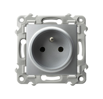 Gniazdo pojedyncze z uziemieniem seria SZAFIR kolor Srebro symbol GP-1ZZ/m/18