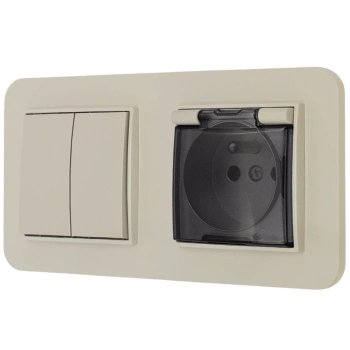 Włącznik podwójny z gniazdem hermetycznym z ramką zaokrągloną seria MINI kolor taupe
