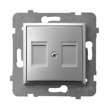 Obudowa gniazda podwójnego z przesłoną typu Keystone prosta seria ARIA kolor Srebro symbol GPK-2UP/p/18