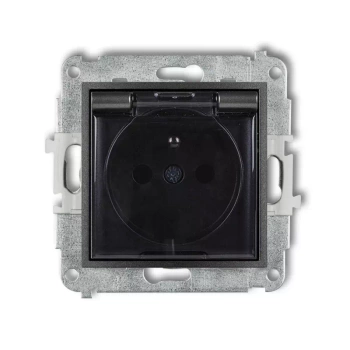 Mechanizm gniazda bryzgoszczelnego z uziemieniem 2P+Z klapka dymna, przesłony torów prądowych Karlik seria ICON 11IGPB-1zdp kolor grafitowy