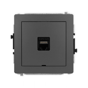 Mechanizm gniazda komputerowego pojedynczego 1xRJ45, kat. 6A, 8-stykowy, bez pola opisowego Karlik seria DECO 28DGKBO-7 kolor grafitowy mat