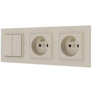 Włącznik podwójny i dwa gniazda pojedyncze z ramką prostą seria MINI kolor taupe