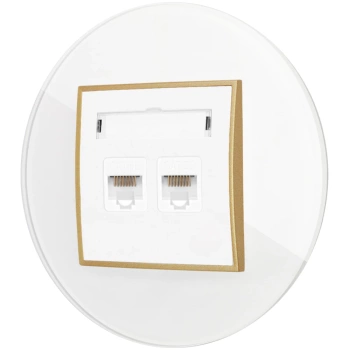 Gniazdo internetowe rj45 2x z ramką okrągłą efekt szkła seria ICON kolor biały/złoty