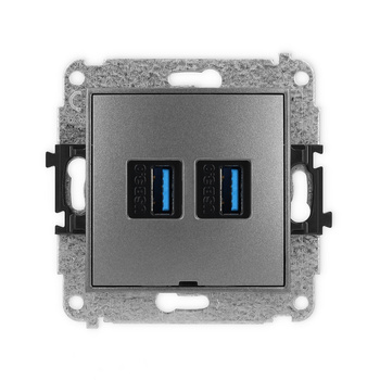 Mechanizm gniazda podwójnego 2xUSB A-A 3.0, bez pola opisowego Karlik seria ICON 11IGUSBBO-6 kolor grafitowy