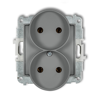 Mechanizm gniazda podwójnego do ramki bez uziemienia 2x2P bez przesłon torów prądowych Karlik seria ICON 27IGPR-2 kolor szary mat