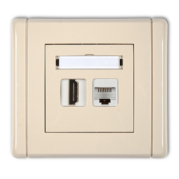 Gniazdo pojedyncze HDMI 2.0, 4K + gniazdo komp. poj. 1xRJ45, kat. 5e, 8-stykowe Karlik seria FLEXI 1FGHK-45e kolor beżowy