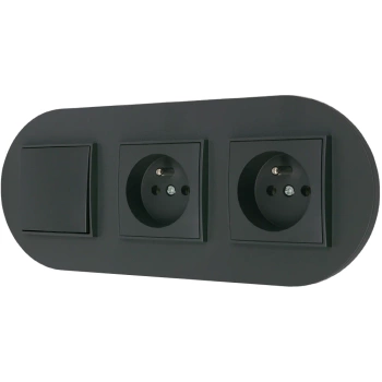 Włącznik pojedynczy i dwa gniazda pojedyncze z ramką okrągłą seria MINI kolor grafitowy mat