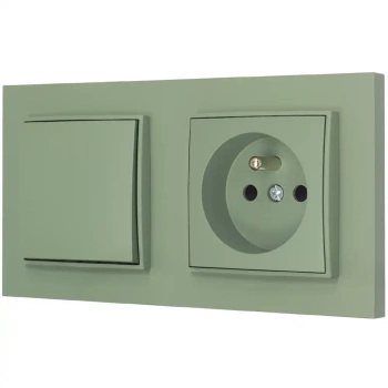 Włącznik pojedynczy z gniazdem pojedynczym z ramką prostą seria MINI kolor szałwiowy