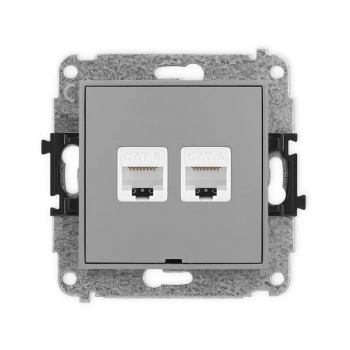 Mechanizm gniazda komputerowego podwójnego 2xRJ45, kat. 6, 8-stykowy, bez pola opisowego Karlik seria MINI 27MGKBO-4 kolor szary mat