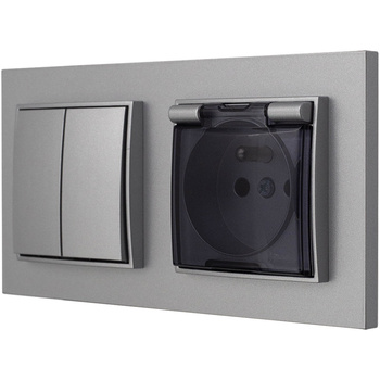 Włącznik z gniazdkiem hermetycznym kolor srebrny 18