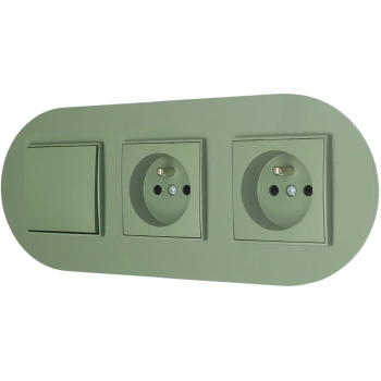Włącznik pojedynczy i dwa gniazda pojedyncze z ramką okrągłą seria MINI kolor szałwiowy
