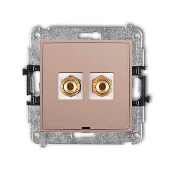 Mechanizm gniazda głośnikowego pojedynczego, bez pola opisowego typu banan - czerwony i czarny, pozłacany, 4 mm2, skręcany Karlik seria ICON 62IGGBO-4 kolor łososiowy