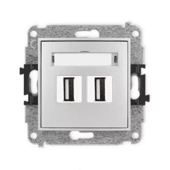 Mechanizm gniazda podwójnego 2xUSB A-A 2.0 Karlik seria MINI 7MGUSB-2 kolor srebrny metalik