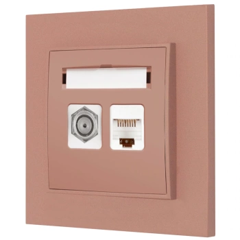 Gniazdo rj45/antenowe z ramką kwadratową seria MINI kolor łososiowy
