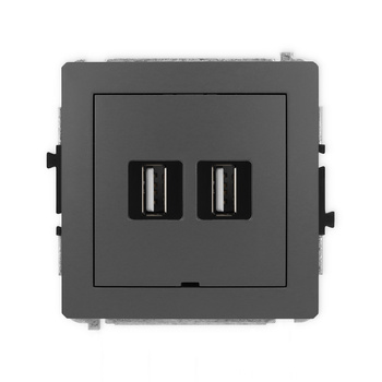 Mechanizm gniazda podwójnego 2xUSB A-A 2.0, bez pola opisowego Karlik seria DECO 28DGUSBBO-2 kolor grafitowy mat