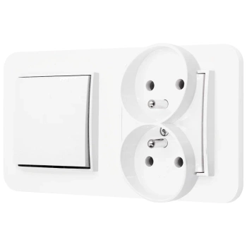 Włącznik pojedynczy z gniazdem podwójnym z ramką zaokrągloną seria MINI kolor biały