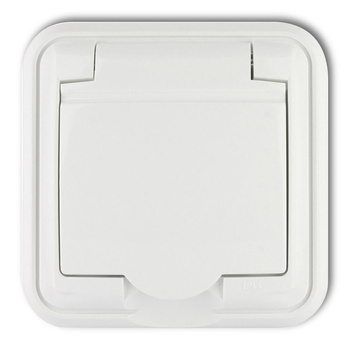 Gniazdo bryzgoszczelne z uziemieniem 2P+Z klapka biała Karlik seria LIZA GPH-1z kolor biały