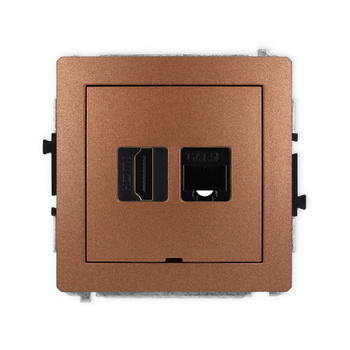 Mechanizm gniazda pojedynczego HDMI 2.0, 4K + gniazda komp. poj. 1xRJ45, kat. 5e, 8-stykowy, bez pola opisowego Karlik seria DECO 9DGHKBO-45e kolor brązowy metalik