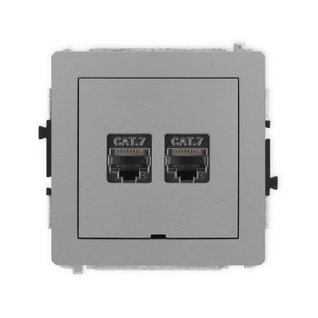 Mechanizm gniazda komputerowego podwójnego 2xRJ45, kat. 7, ekranowany, 8-stykowy, bez pola opisowego Karlik seria DECO 27DGKBO-10 kolor szary mat