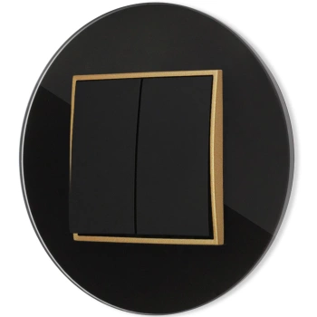 Włącznik podwójny z ramką okrągłą efekt szkła seria ICON kolor czarny/złoty